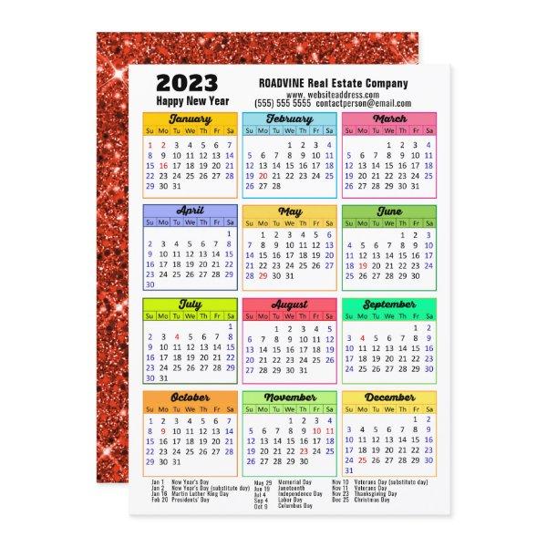 2023 Calendar Red Glitter Modern Business Holiday Card