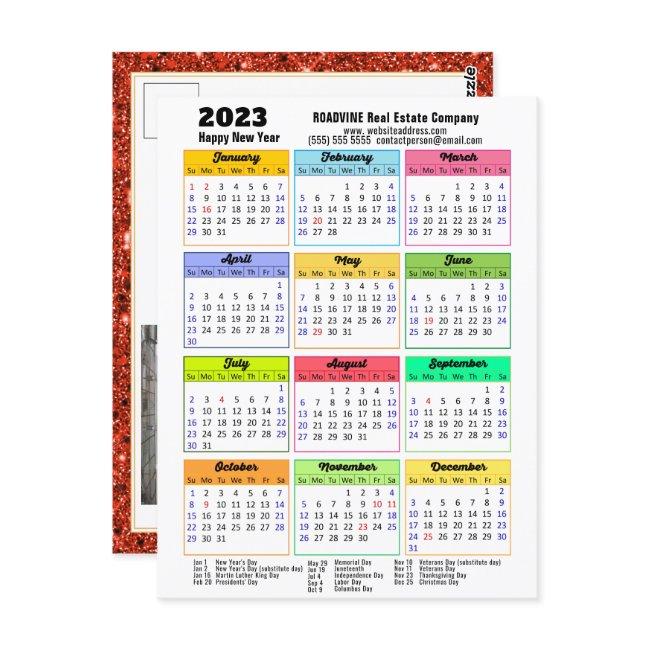 2023 Calendar Red Glitter Modern Business Photo Postcard