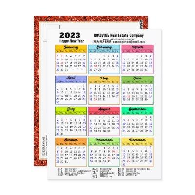 2023 Calendar Red Glitter Modern Business Postcard