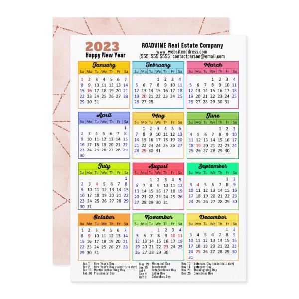2023 Calendar Rose Gold Stripes Modern Corporate Holiday Card