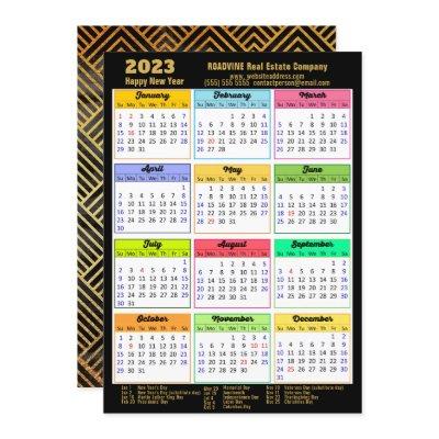 2023 Corporate Black Gold Script Modern Calendar Holiday Card