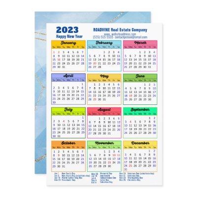2023 Modern Yearly Calendar Corporate Blue Gold Holiday Card
