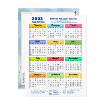 2023 Modern Yearly Calendar Corporate Blue Gold Postcard