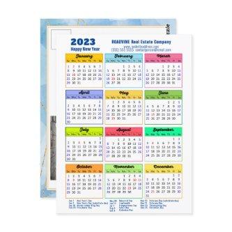2023 Modern Yearly Calendar Corporate Blue Gold Postcard