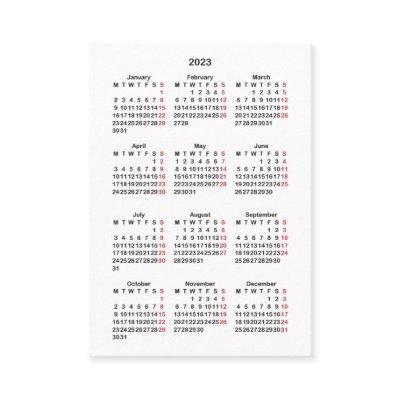 2023 Monday Start Mini-Calendar