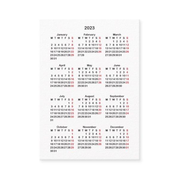 2023 Monday Start Mini-Calendar