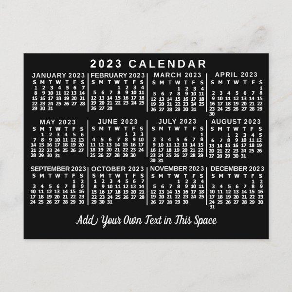 2023 Year Monthly Calendar Classic Black and White Postcard