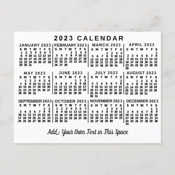 2023 Year Monthly Calendar Classic White and Black Postcard