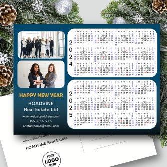 2024-2025 Calendar Modern Blue Corporate 2 Photo  Holiday Postcard