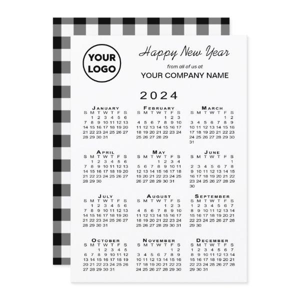2024 Calendar Business Logo Black White Gingham Holiday Card