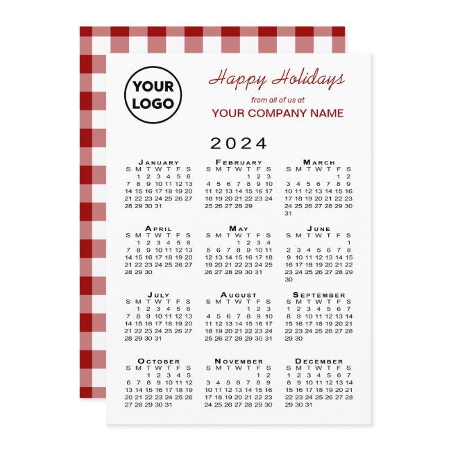 2024 Calendar Business Logo Red White Gingham Holiday Card