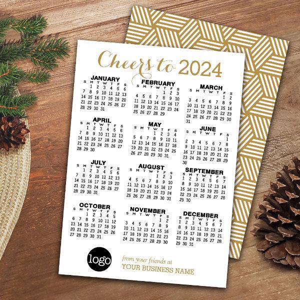 2024 Calendar Gold White Business Logo Holiday Card