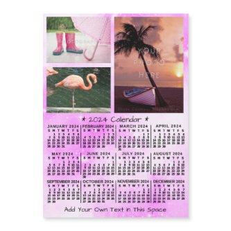 2024 Calendar Pink Watercolor Custom Photos Magnet