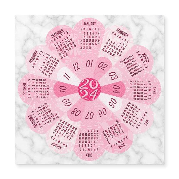 2024 Calendar Year Unique Boho Pink Flower Magnet