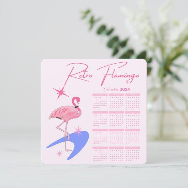 2024 Midcentury Modern Retro Flamingo Calendar Holiday Card