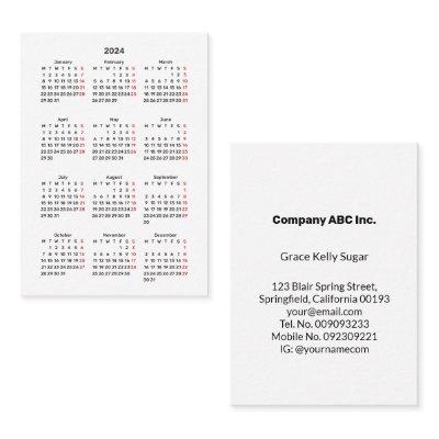 2024 Monday Start Mini-Calendar All White