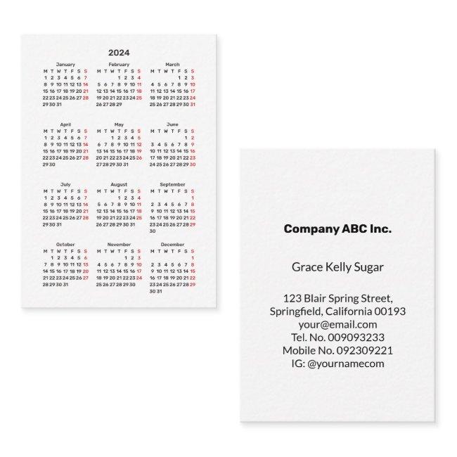 2024 Monday Start Mini-Calendar All White