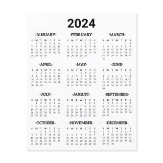 2024 Year At Glance Calendar Paper Sheet