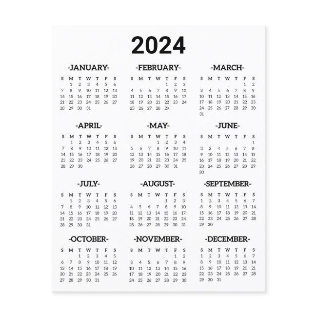 2024 Year At Glance Calendar Paper Sheet