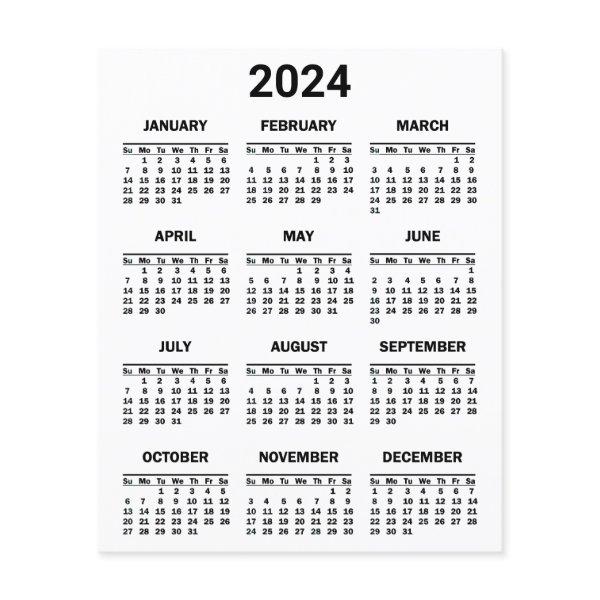 2024 Year At Glance Calendar Paper Sheet