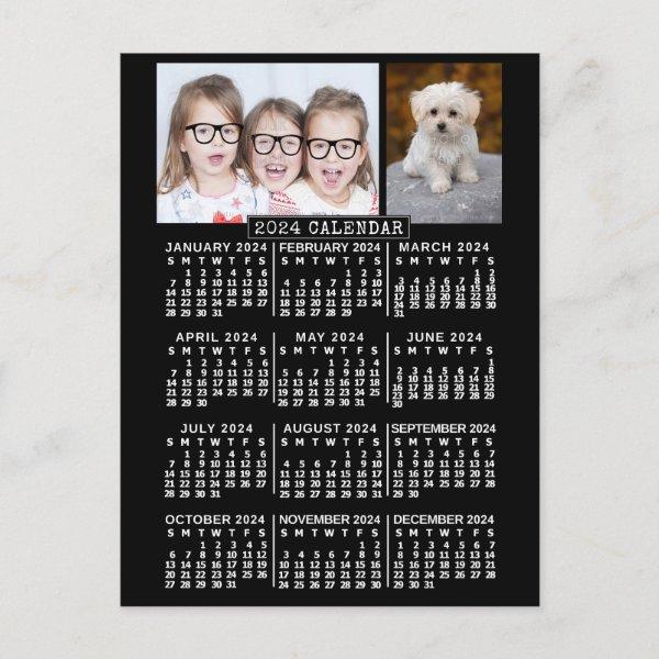 2024 Year Monthly Calendar Black | Photo Template Postcard