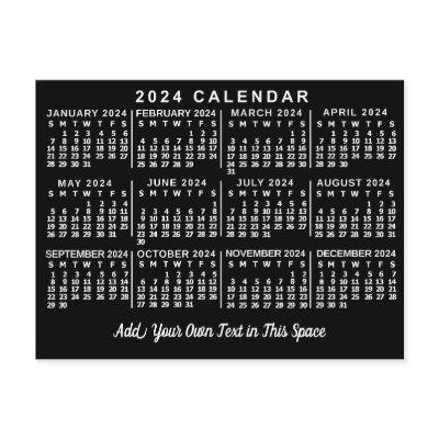 2024 Year Monthly Calendar Classic Black and White Postcard