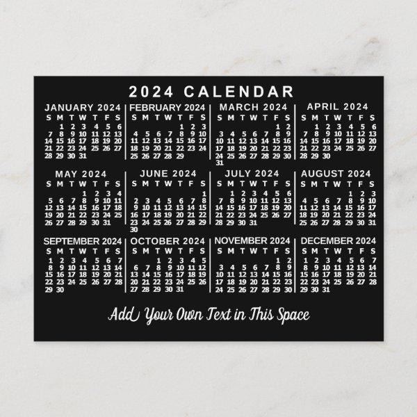 2024 Year Monthly Calendar Classic Black and White Postcard
