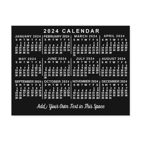 2024 Year Monthly Calendar Classic Black and White Postcard