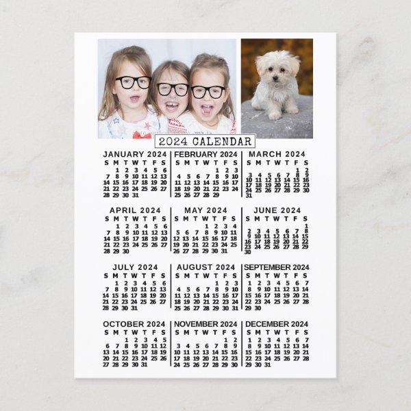2024 Year Monthly Calendar White | Photo Template Postcard