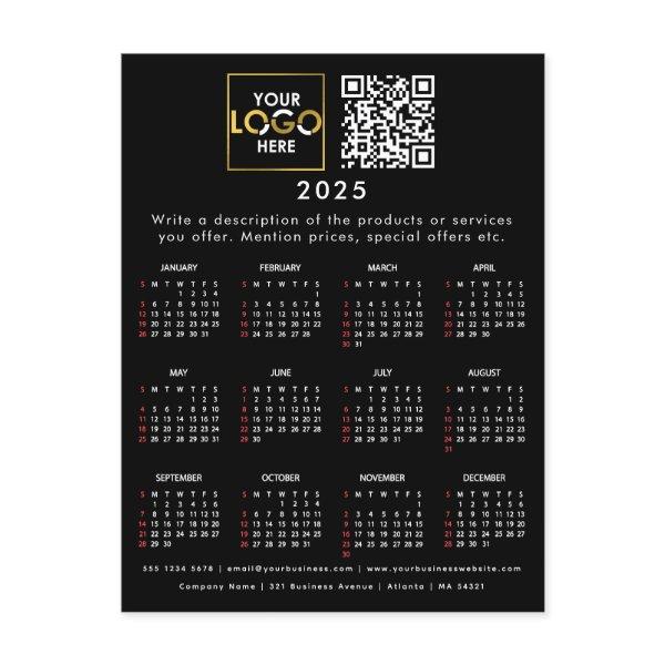 2025 Calendar Business Logo Contact Detail QR Code Postcard