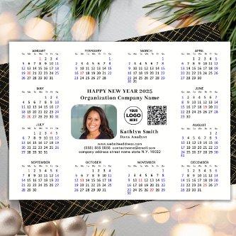 2025 Calendar Business Logo QR Modern Black Simple Holiday Card