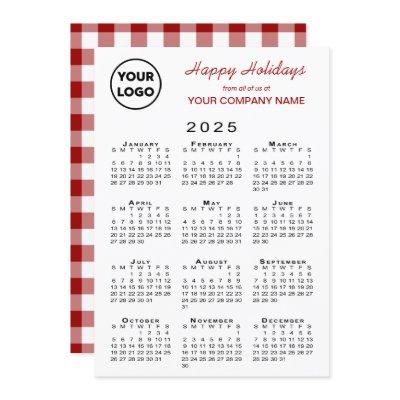 2025 Calendar Business Logo Red White Gingham Holiday Card