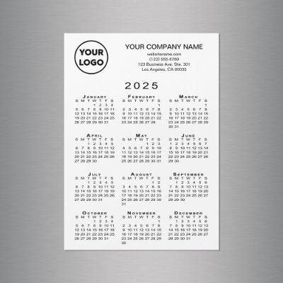 2025 Calendar Business Logo Text White Magnet Card