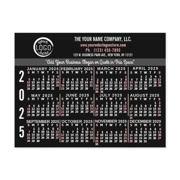 2025 Calendar Custom Business Logo Name Black Easy Postcard