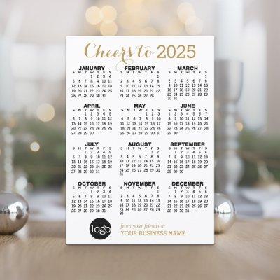 2025 Calendar Gold White Business Logo Holiday Card