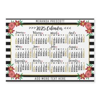 2025 Calendar Preppy Floral Stripes Custom Magnet