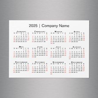 2025 Calendar with Business Name White Magnet