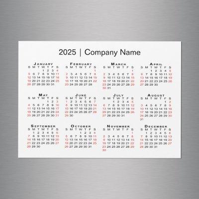 2025 Calendar with Business Name White Magnet