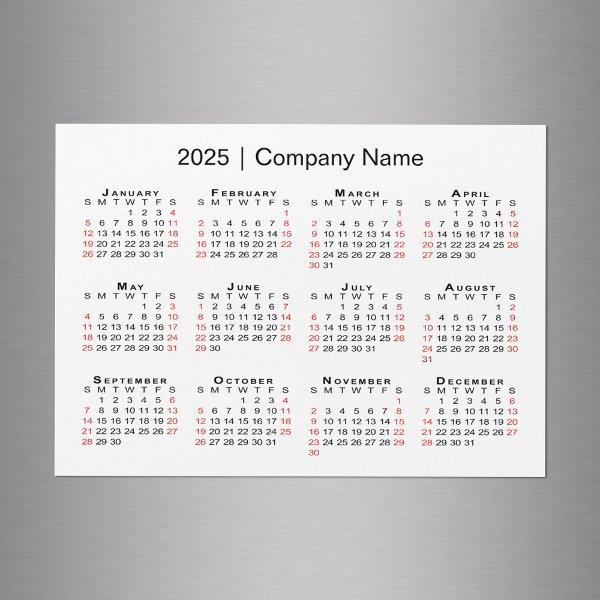 2025 Calendar with Business Name White Magnet