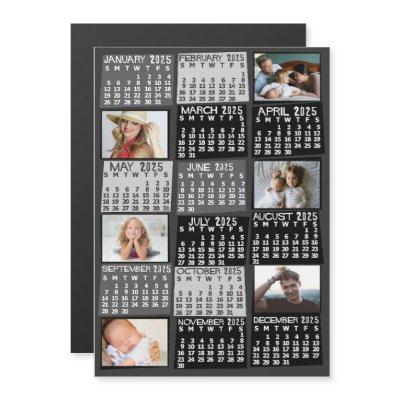 2025 Calendar Year Black Mod Custom Photo Collage Magnetic Invitation