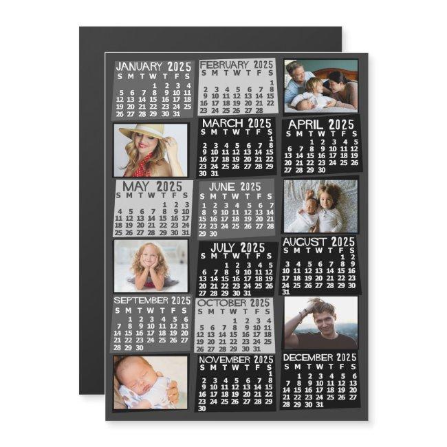 2025 Calendar Year Black Mod Custom Photo Collage Magnetic Invitation