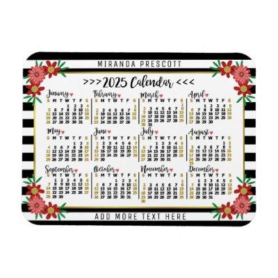 2025 Calendar Year Monthly Floral Stripes | Custom Magnet
