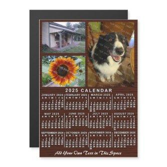 2025 Calendar Year Wood Grain Custom 3 Photos Magnetic Invitation