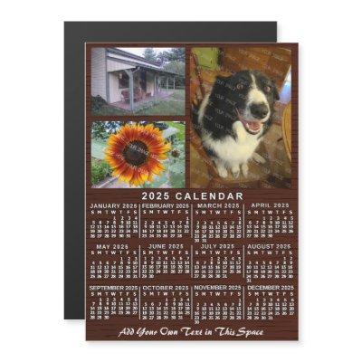 2025 Calendar Year Wood Grain Custom 3 Photos Magnetic Invitation