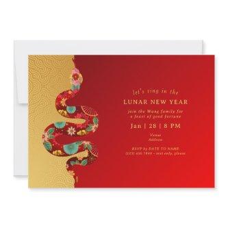 2025 Lunar New Year Of The Snake Red Gold Modern Invitation