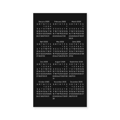 2025 Wallet Size Calendar SUNDAY Start Black
