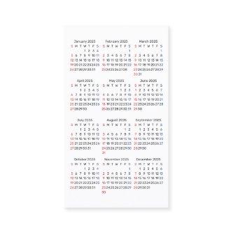 2025 Wallet Size Calendar SUNDAY Start
