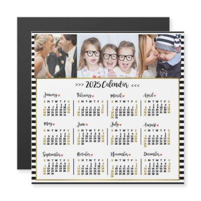2025 Year Calendar Preppy Stripes | Custom Photos Magnetic Invitation