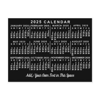 2025 Year Monthly Calendar Classic Black and White Postcard