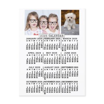2025 Year Monthly Calendar White | Photo Template Postcard